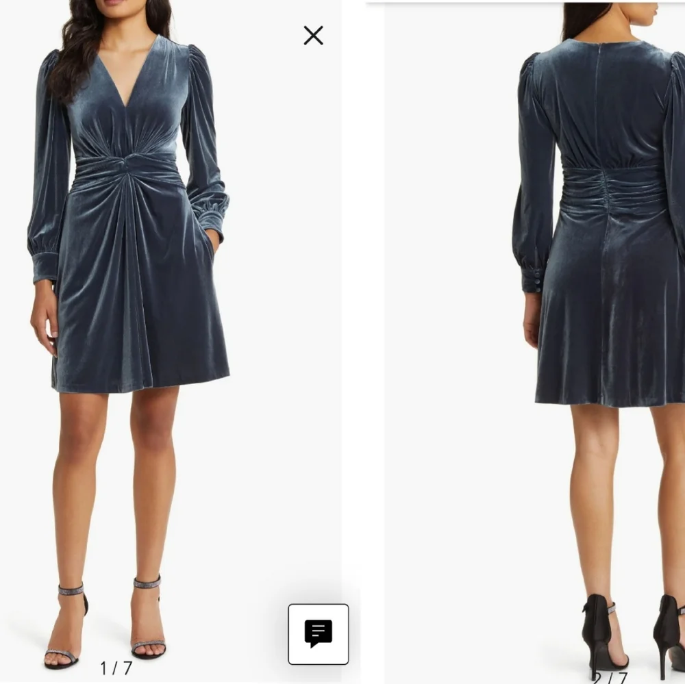 Vince Camuto Velvet Twist Front Dress Charcoal Gray Women's Size 4 - Picture 2 of 7